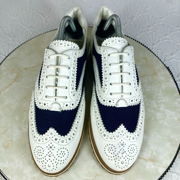 Walter Genuin Golf Shoes Women 10.5 White Black Leather Brogue Net Sporty Oxford - Picture 5 of 14
